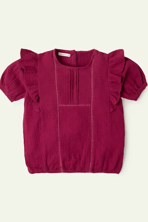 Plum Seersucker Lace Top