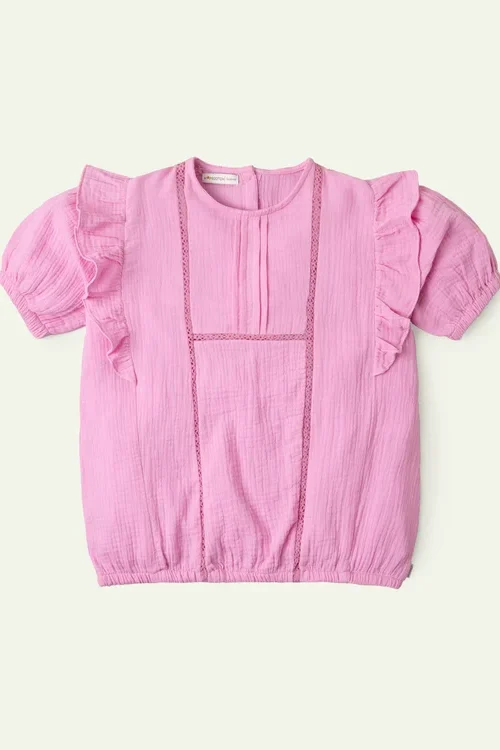 Pink Seersucker Lace Top