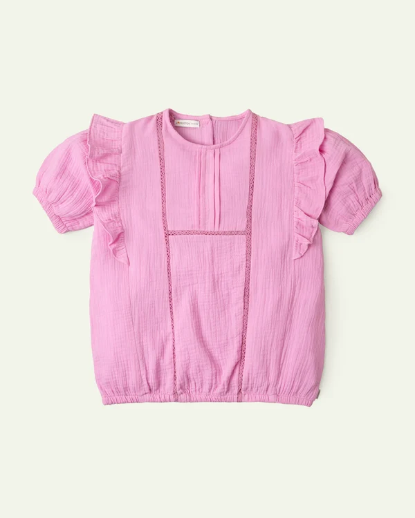 Pink Seersucker Lace Top